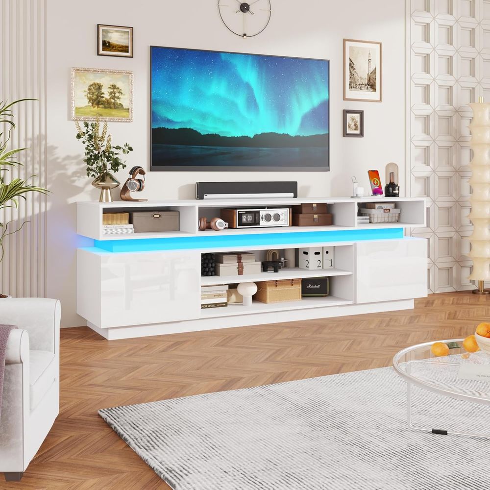 Gaming Console Entertainment Center - 83-calowy biały wysoki mebel RTV z