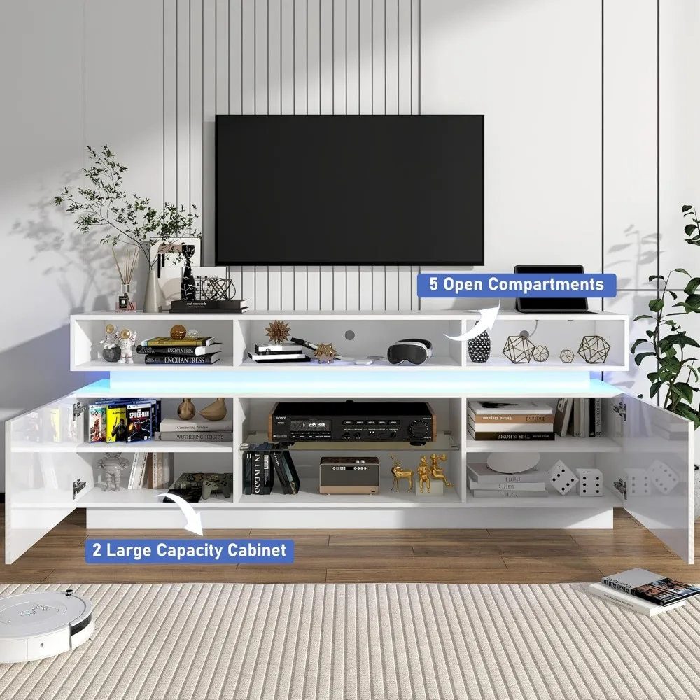 Gaming Console Entertainment Center - Nowoczesny wysoki mebel RTV z gniazdami