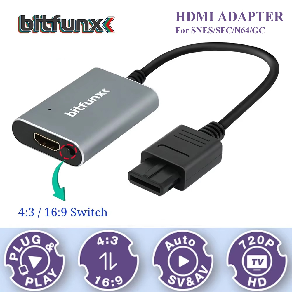 Gaming Console Retro Handheld - Bitfunx 720P Adapter S-Video / AV