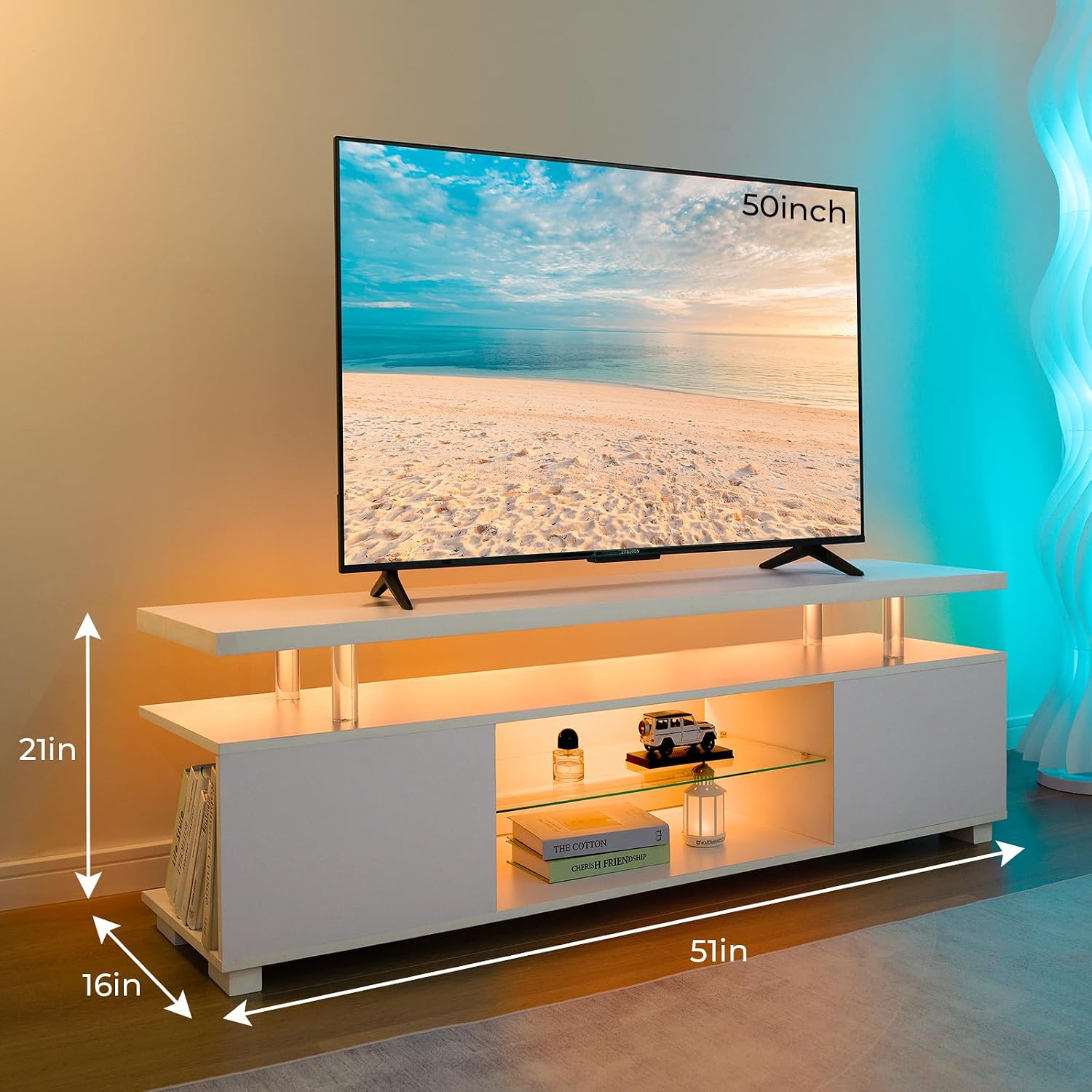 Gaming Console Entertainment Center - Stojak pod telewizor LED, biały stolik