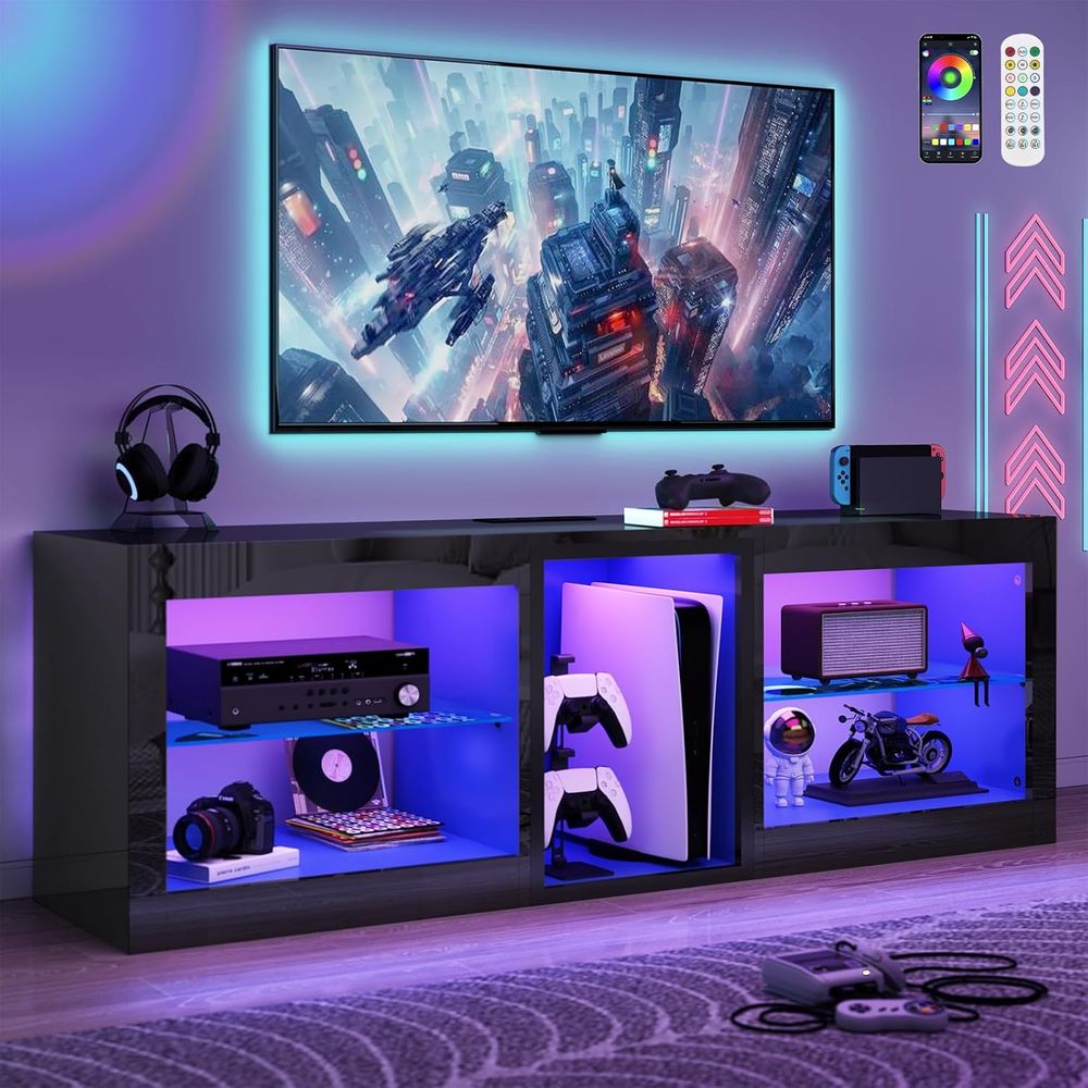 Gaming Console Entertainment Center - Stojaki pod telewizory LED z gniazdem