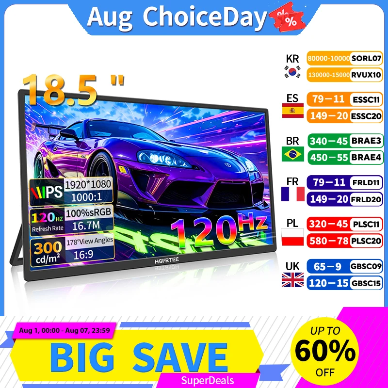 Gaming Console Under 1000 - Przenośny monitor HGFRTEE 18,5 cala, 120
